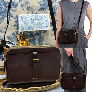 🆕 OROTON 🧿 NWOT Dylan Camera Crossbody Bag, Brown Bear Calfskin Leather